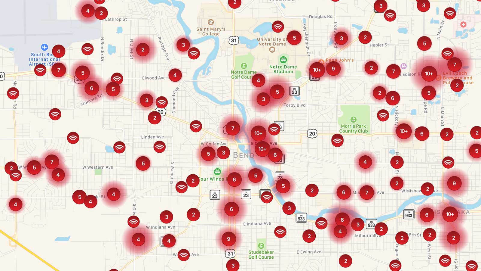 South Bend WiFi Map