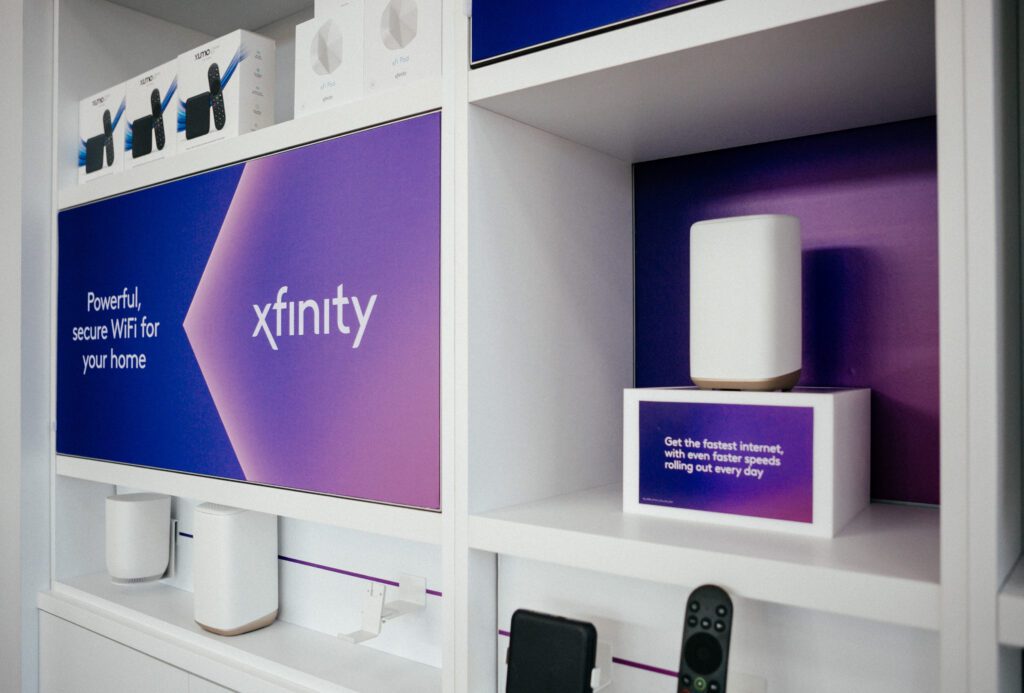 Xfinity products on display in an Xfinity Store.