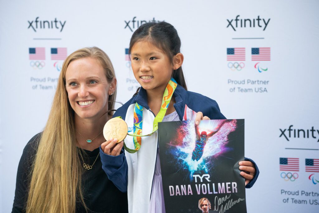 Fans enjoy Olympics Watch Party with 7X Olympic Medalist Dana Vollmer at Dublin Xfinity Store - Comcast California