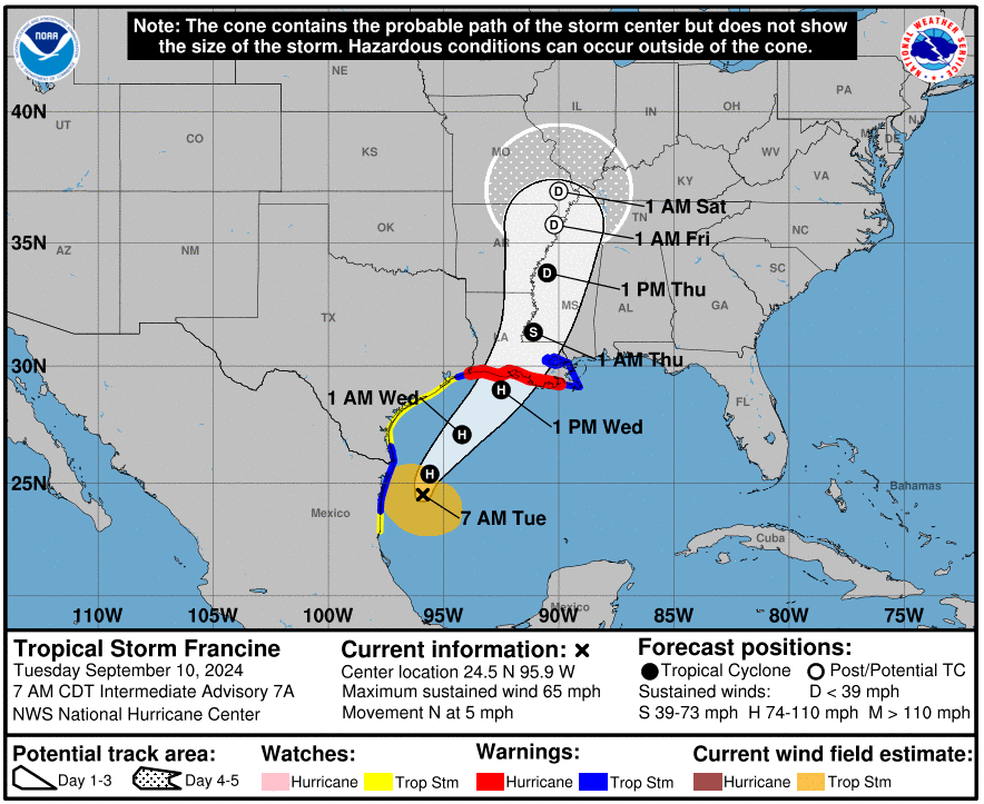 Tropical Storm Francine map