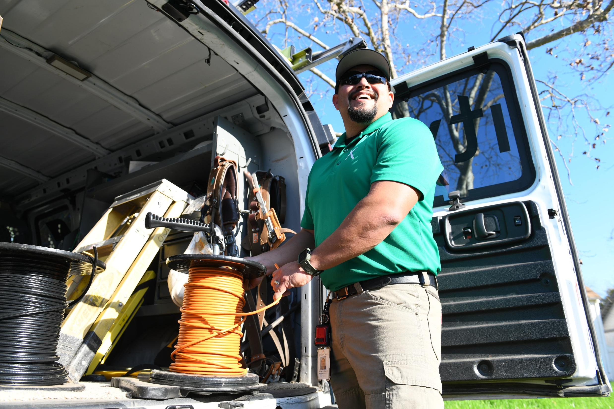 Technician working in his truck