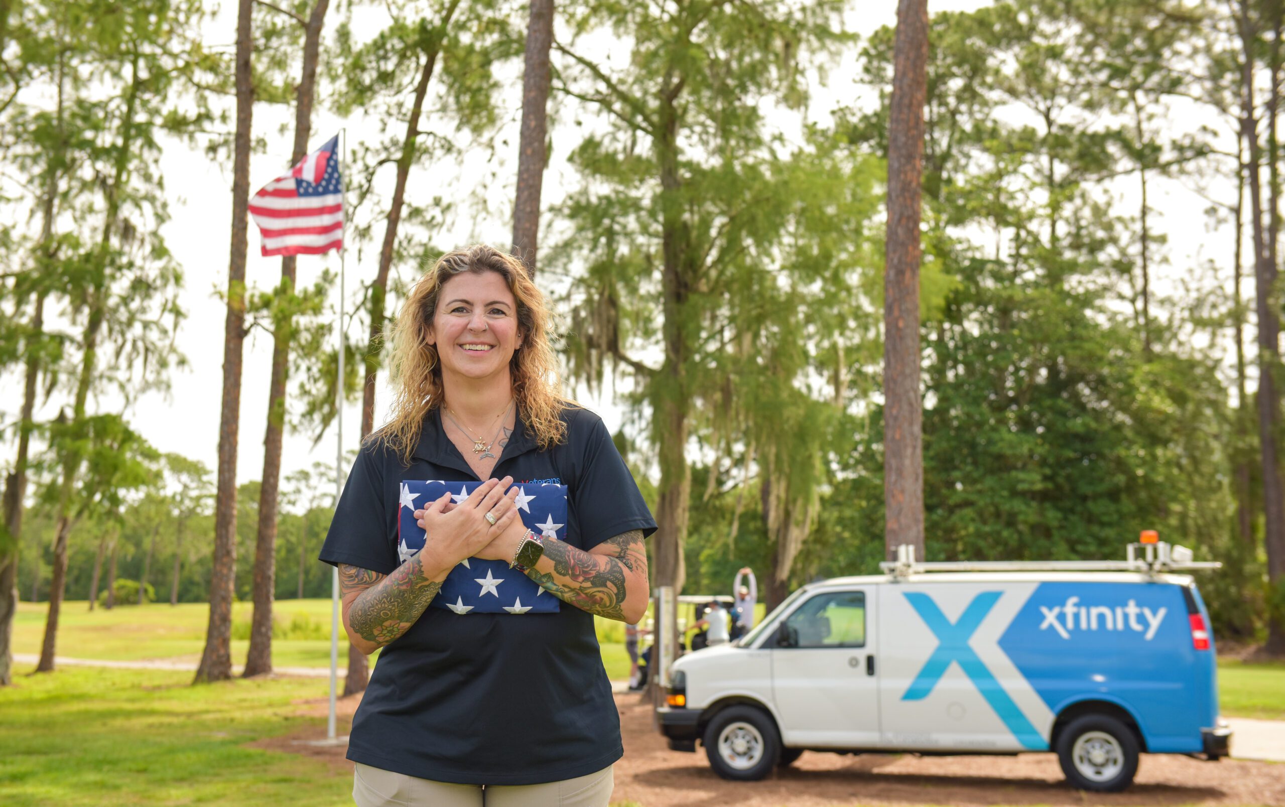 Candice Mahoney at a flag replacement ceremony