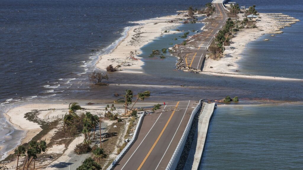 The Sanibel Causeway is destroyed after Ian's landfall