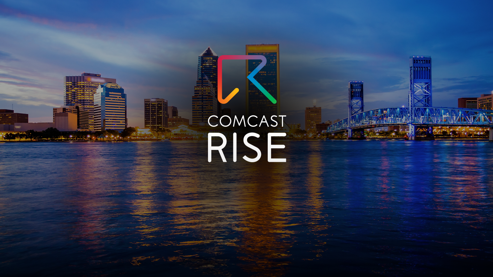 Comcast RISE logo over Jacksonville skyline