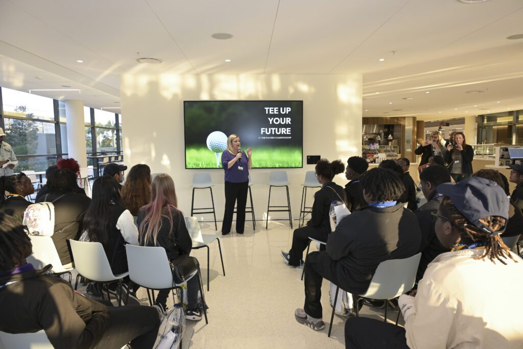 Comcast's Jen Boyett speaks to the A. Philip Randolph students.