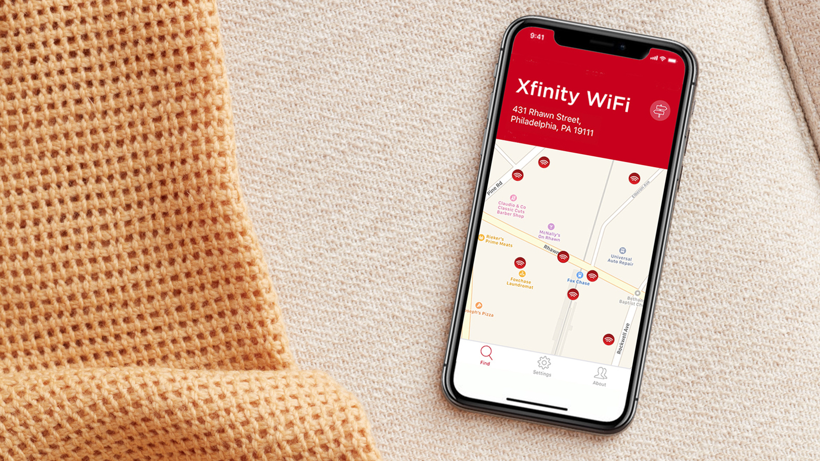 Map of Xfinity hotspots displayed on an smartphone.